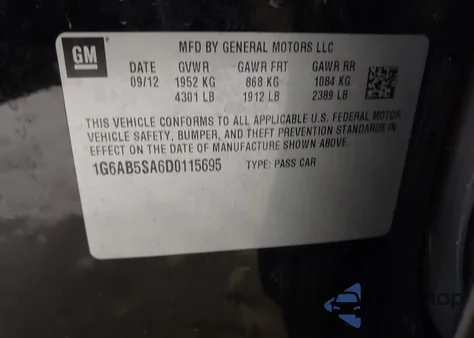 2013 Cadillac Ats Luxury z USA, uszkodzony, nr VIN 1G6AB5SA6D0115695